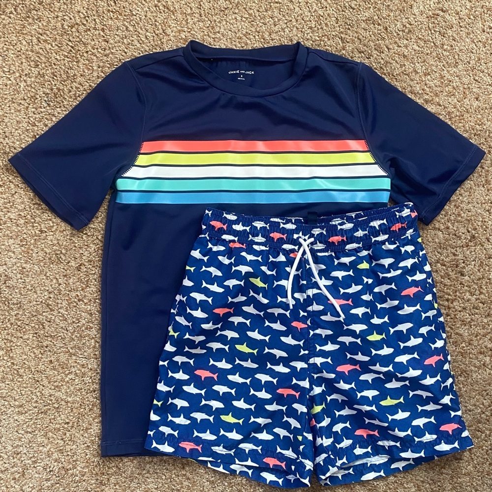 Janie and Jack swim trunks & rash guard, Size 8